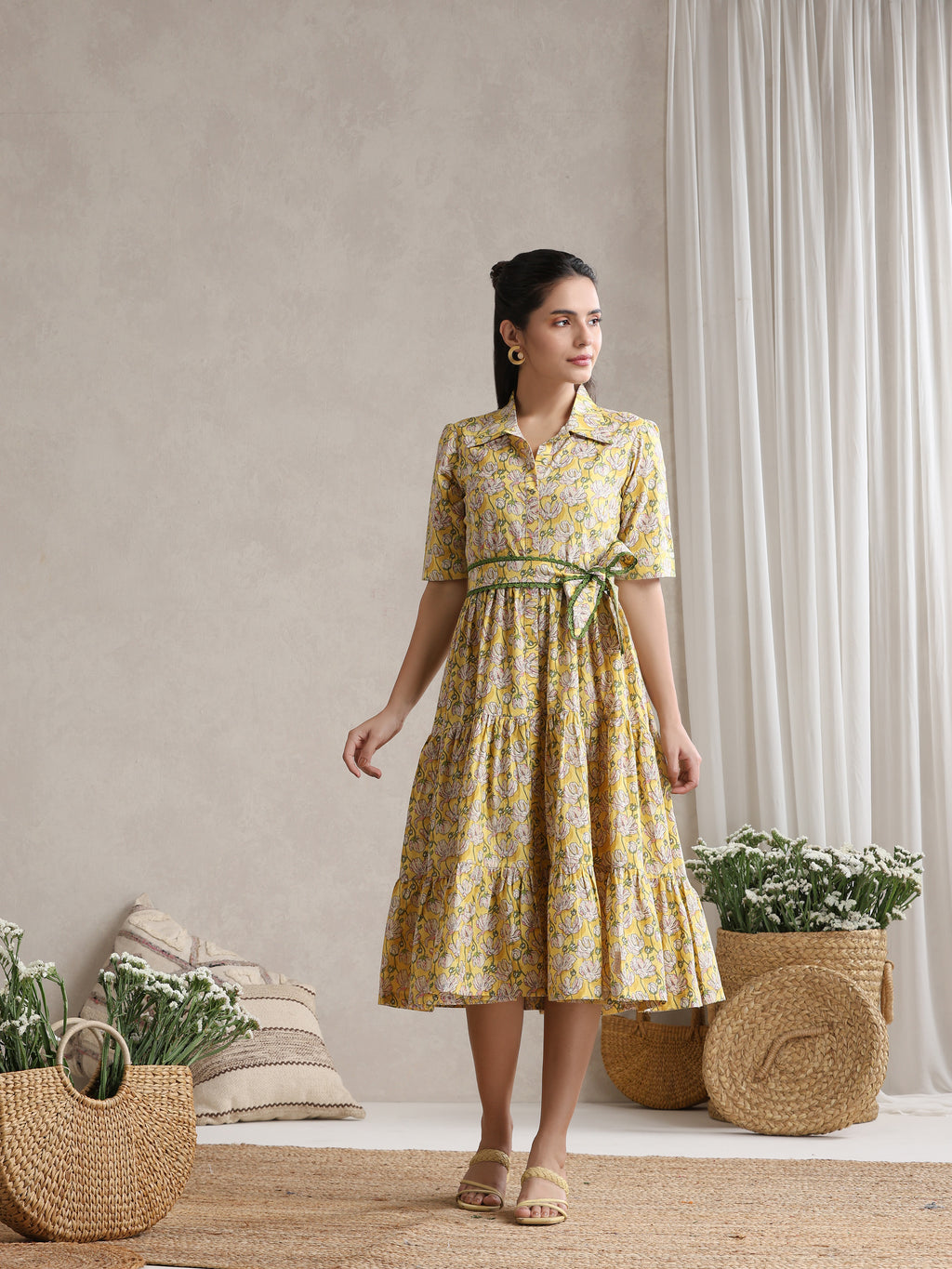 Women Floral Print Shirt Dress