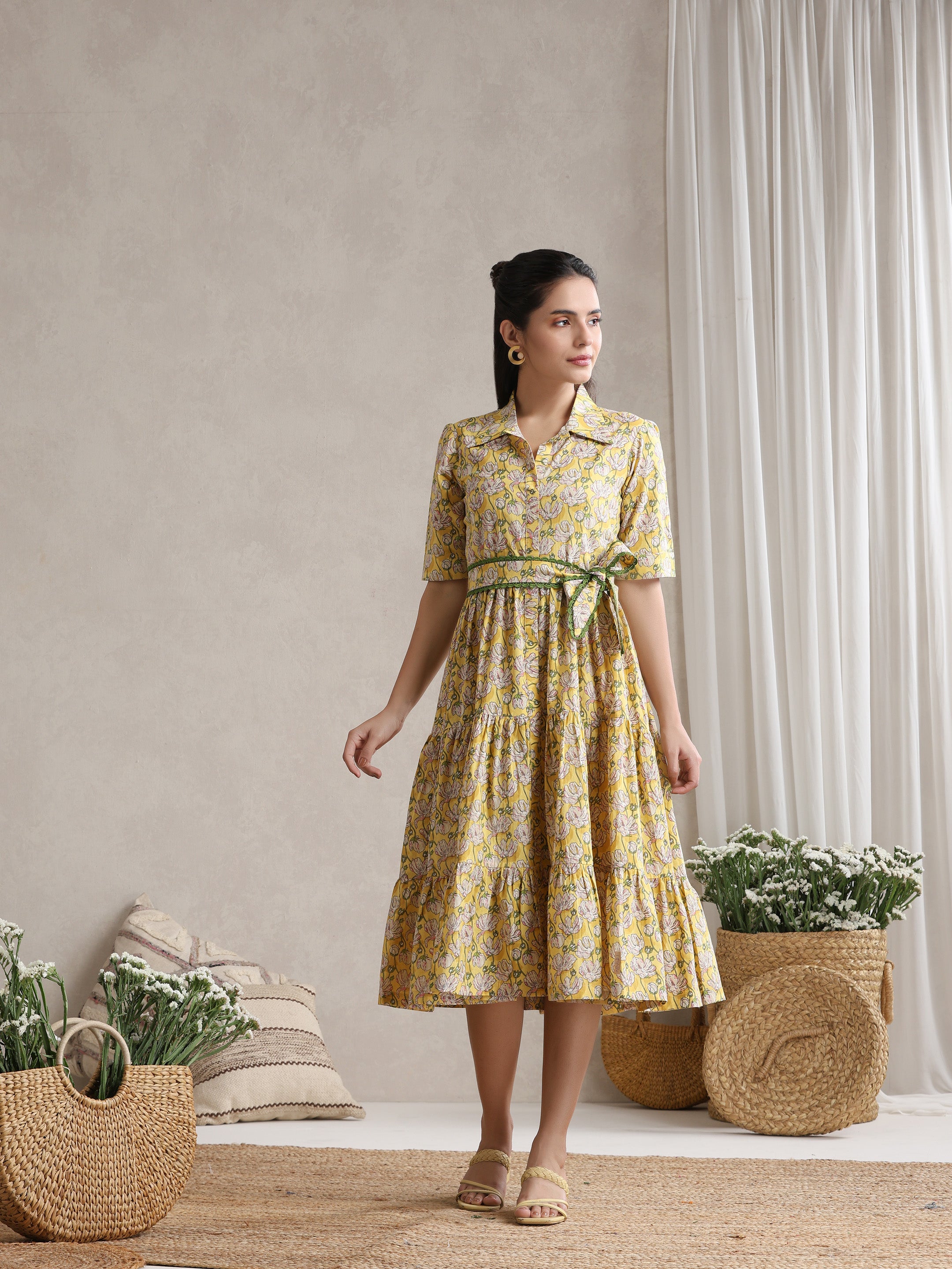 Women Floral Print Shirt Dress