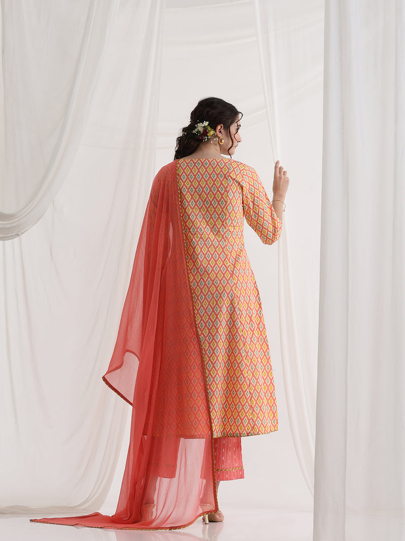 Khushal K Women Geometric Printed Pure Cotton A-Line Kurta set