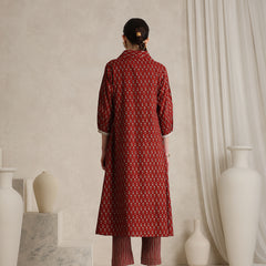 Rust Handblock Printed Cotton Co-ord Set with Jacket