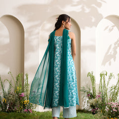 Khushal K Women Cotton Kurta And Palazzo With Dupatta Set - Green