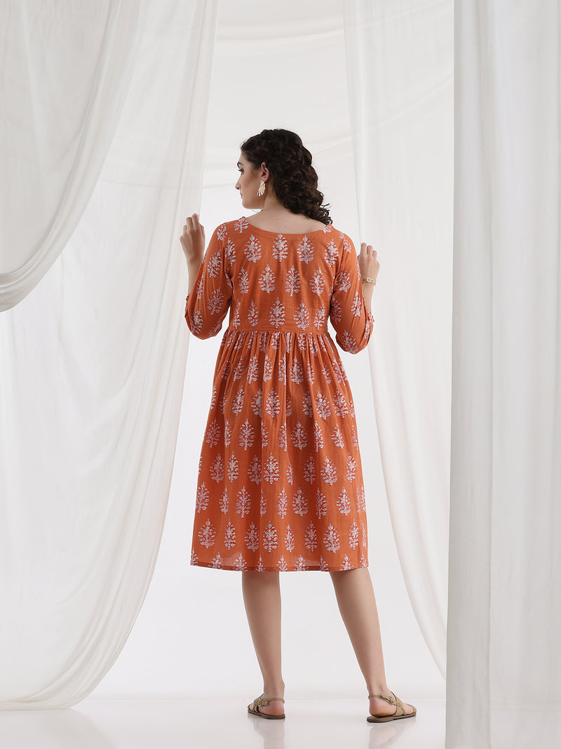 Women Floral Print Knee Lengh A-Line Dress