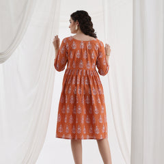 Women Floral Print Knee Lengh A-Line Dress