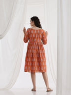 Women Floral Print Knee Lengh A-Line Dress