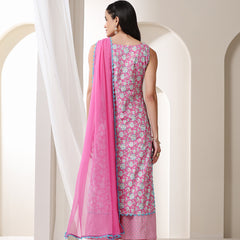 Khushal K Floral Printed Notch Neck Cotton Straight Kurta set