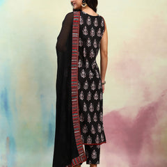 Ethnic Motifs Printed Regular Pure Cotton Straight Kurta with Palazzos & Dupatta