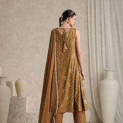 Embroidered Panelled Anarkali Kurta With Trouser & Dupatta