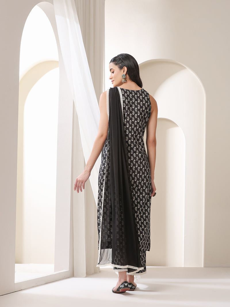 Women Floral Printed Regular Pure Cotton Kurta with Palazzos & With Dupatta