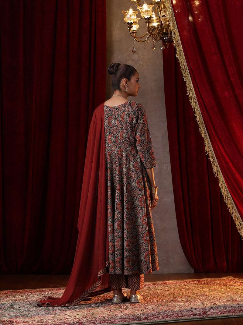Khushal K Women Cotton kurta and palazzo with dupatta set - Rust