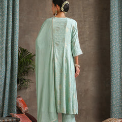 Ethnic Motifs Printed Panelled A-Line Pure Cotton Kurta with Palazzos & Dupatta