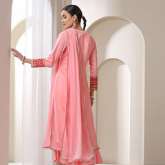 Floral Embroidered Sequinned Jacket Straight Kurta With Palazzos & Dupatta