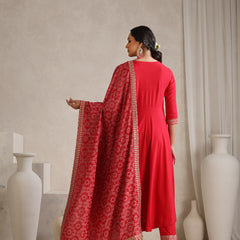 Khushal K Women Red Anarkali Zari Kurta set
