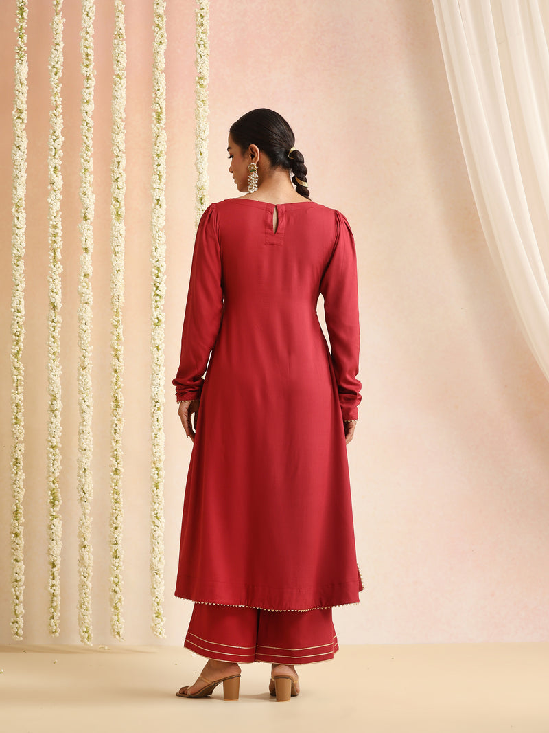 Ethnic Motifs Woven Design Thread Work A-Line Kurta With Palazzos