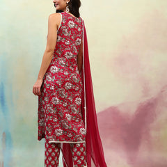 Floral Printed Regular Pure Cotton Straight Kurta with Palazzos & Dupatta