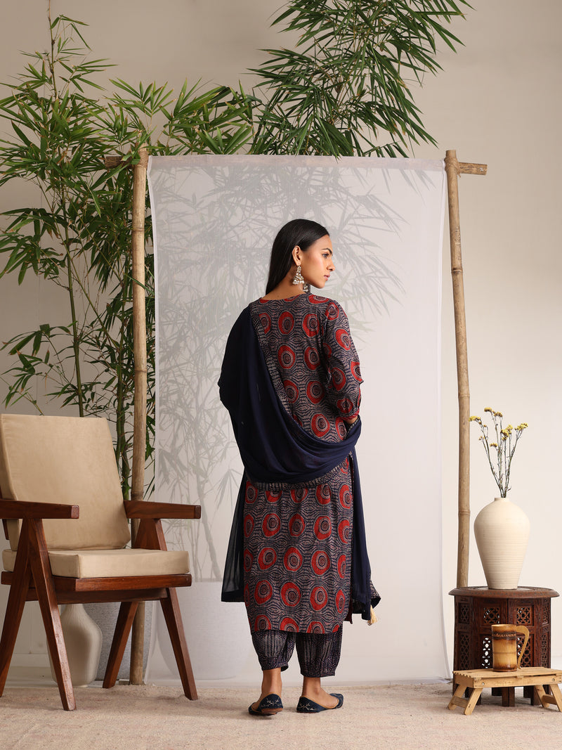 Khushal K Women Cotton kurta and Afghani Salwar with dupatta set - Blue