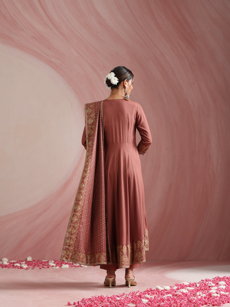 Women Ethnic Motifs Angrakha Thread Work Kurta with Trousers & With Dupatta