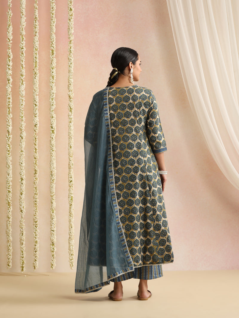 Women Ethnic Motifs Thread Work Pure Cotton Kurta with Trousers & Dupatta