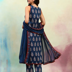 Ethnic Motifs Printed V-Neck Sleeveless Pure Cotton Kurta with Palazzo & Dupatta