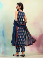 Ethnic Motifs Printed V-Neck Sleeveless Pure Cotton Kurta with Palazzo & Dupatta