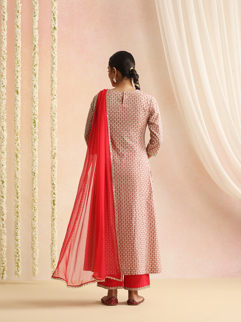 Women Ethnic Motifs Printed Pure Cotton Kurta & Trouser With Dupatta
