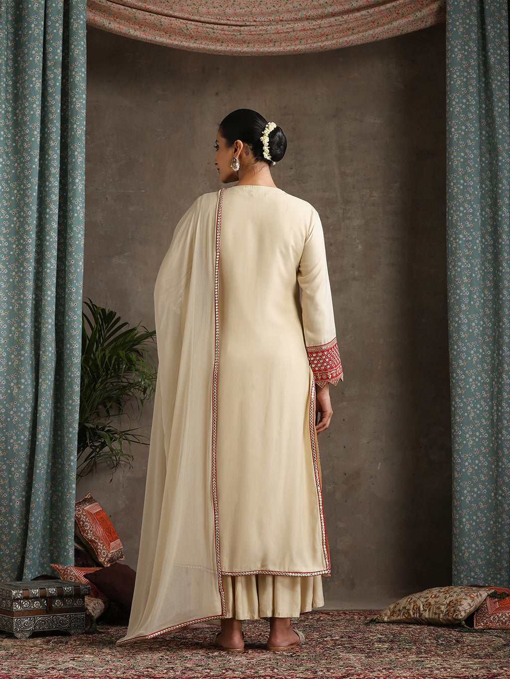 Geometric Embroidered Mirror Work A-Line Kurta With Sharara & Dupatta