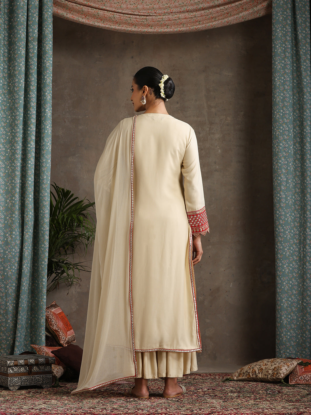Geometric Embroidered Mirror Work A-Line Kurta With Sharara & Dupatta