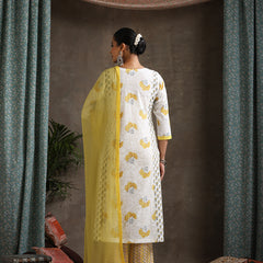Floral Printed Pure Cotton Straight Kurta With Palazzos And Dupatta