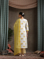 Floral Printed Pure Cotton Straight Kurta With Palazzos And Dupatta