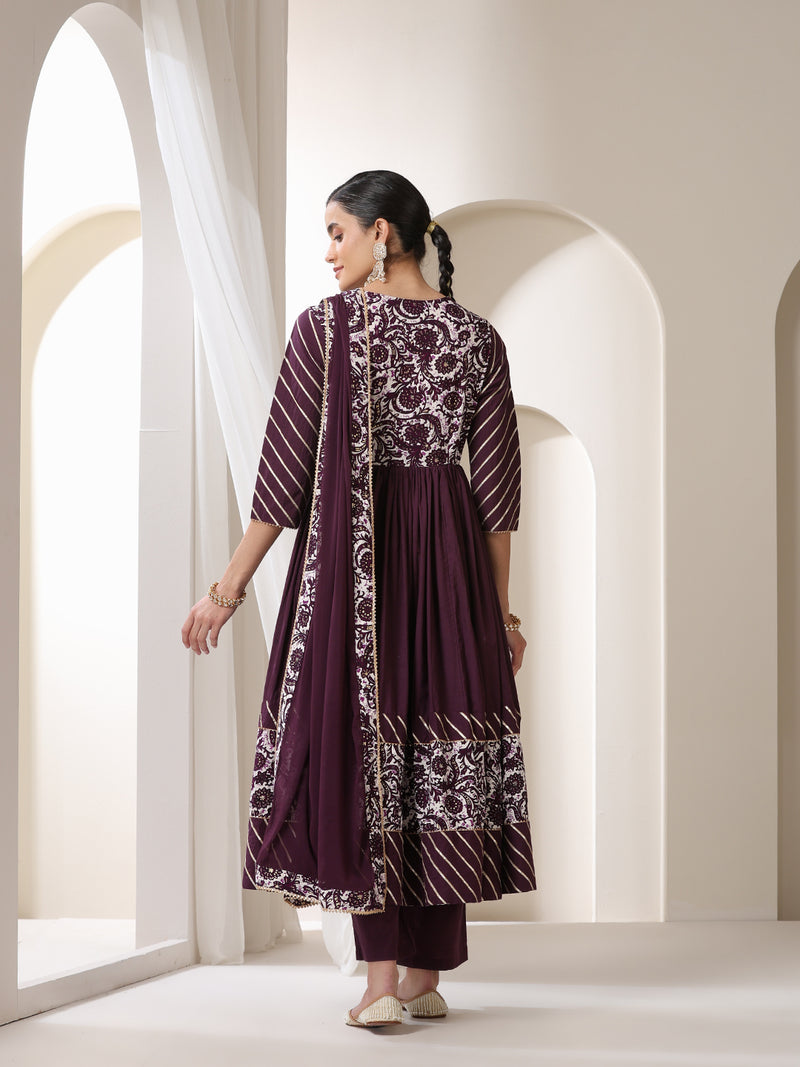 Khushal K Floral Printed Empire V Neck Gotta Patti Anarkali Kurta set