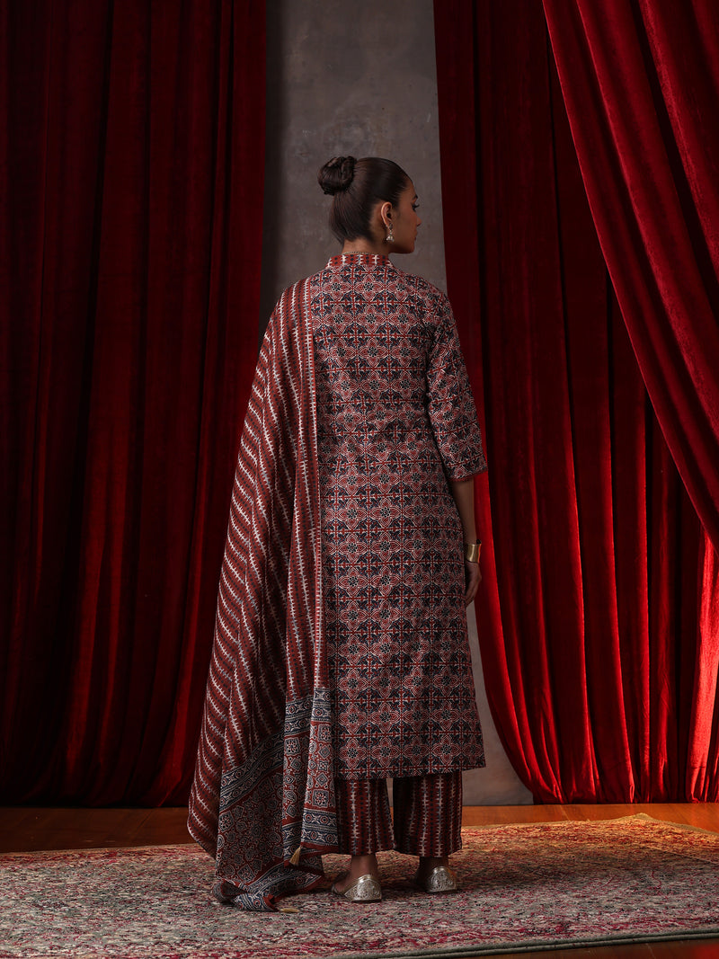 Khushal K Women Cotton kurta and palazzo with dupatta set - Rust