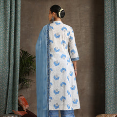 Floral Printed Pure Cotton A-Line Kurta With Palazzos And Dupatta