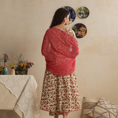 Khushal K Women Floral Cream Printed Regular Pure Cotton Kurta & Palazzo With Dupatta