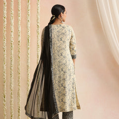 Cream & Black Ethnic Motif Kurta Set