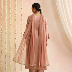 Peach & Gold Solid Kurta with Trousers & Dupatta