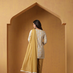 Paisley Printed Pure Cotton Straight Kurta With Palazzo And Dupatta