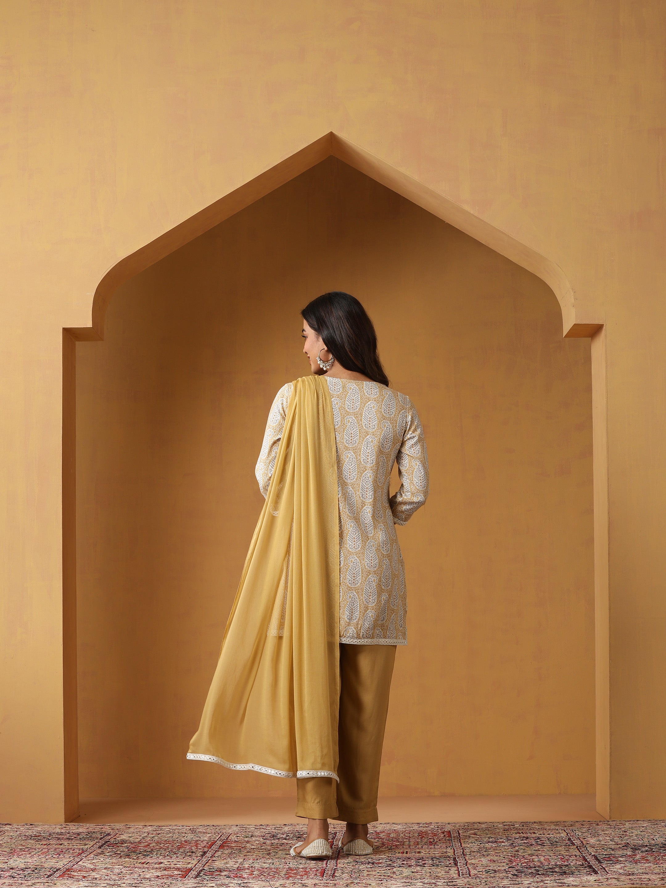 Paisley Printed Pure Cotton Straight Kurta With Palazzo And Dupatta