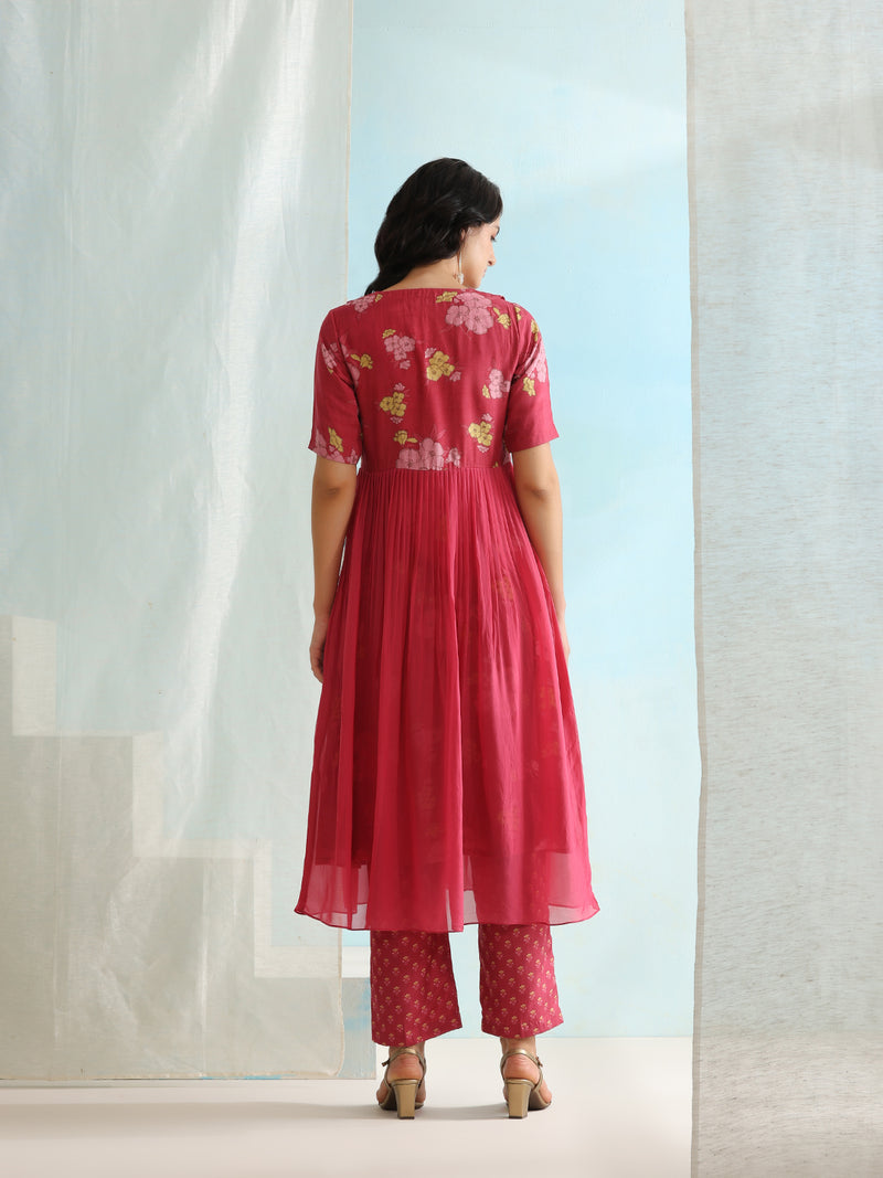 Floral Printed Layered Cord Set With Jacket