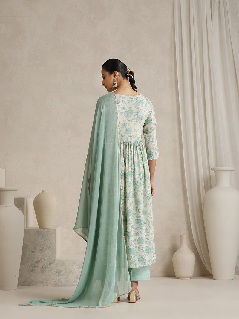 Khushal K Women Floral Printed  Thread Work Kurta set