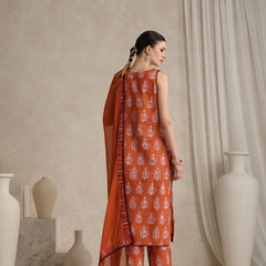 Floral Printed Pure Cotton Straight Kurta With Palazzo And Dupatta