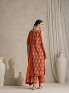 Floral Printed Pure Cotton Straight Kurta With Palazzo And Dupatta