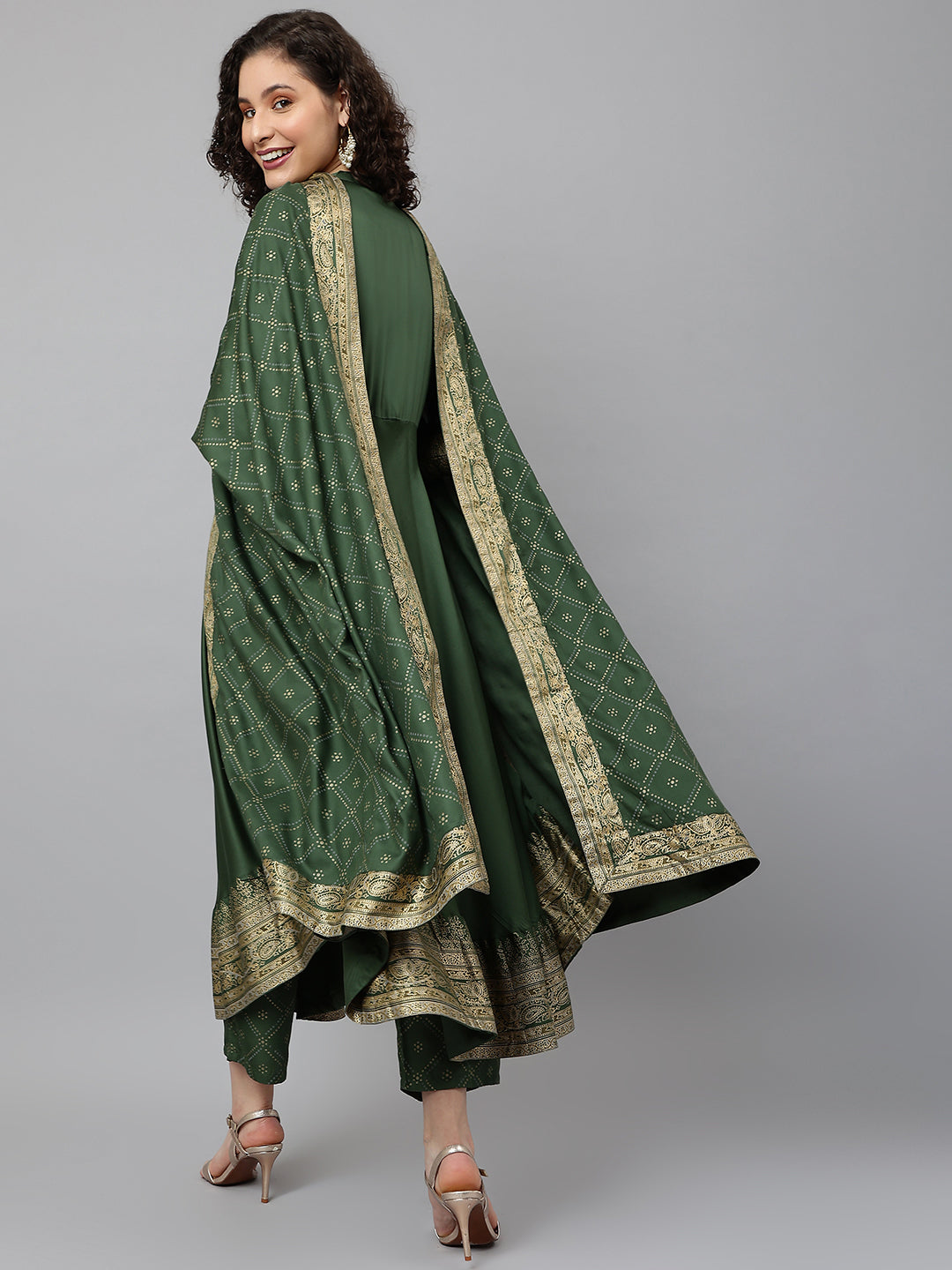 Green printed Kurta with Palazzos with dupatta