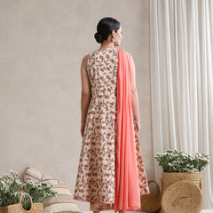 Women Cream Floral Printed Angrakha Pure Cotton Kurta with Palazzos & Dupatta