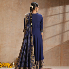 Women’s Ethnic Embroidered Angrakha Kurta Set with Trousers and Dupatta