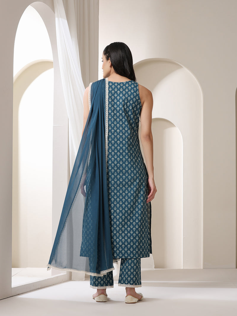 Women Ethnic Motifs Printed Regular Pure Cotton Kurta with Palazzos & With Dupatta