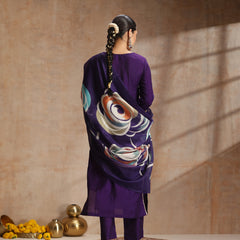 Khushal K Women Pure Silk purple Embroidered Kurta & Palazzo With Dupatta