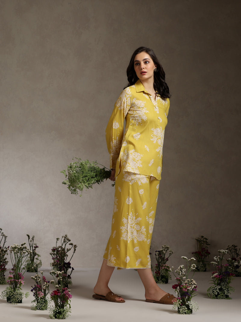 Floral Printed Mauve Co-ord Set with Flared Sleeves