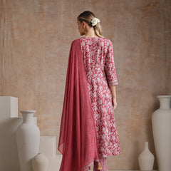 Floral Printed V Neck A Line Pure Cotton Kurta With Trousers & Dupatta