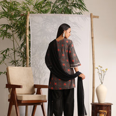 Khushal K Women Cotton kurti and Afghani Salwar with dupatta set - Black