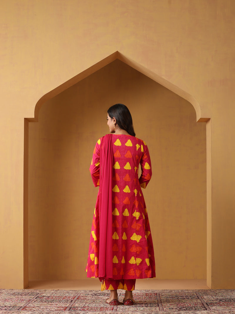 Khushal K Geometric Printed V-Neck Pure Cotton A-Line Kurta set