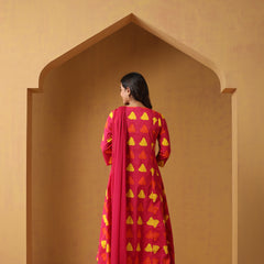 Khushal K Geometric Printed V-Neck Pure Cotton A-Line Kurta set